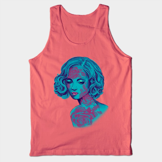 Retro Rose Girl in blue Tank Top by Huldra Tattoo